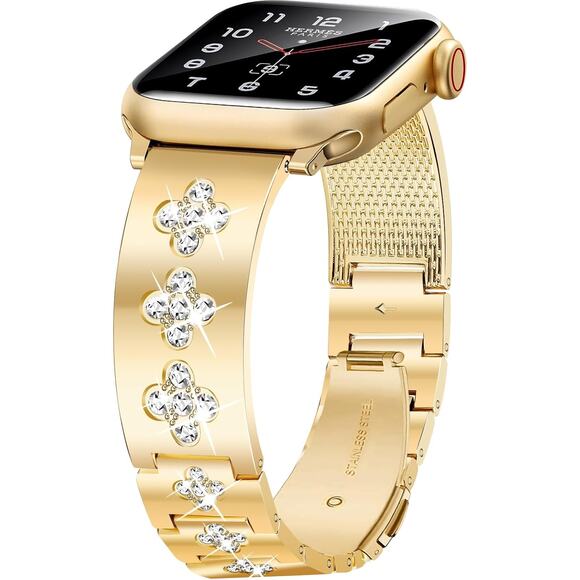 New Newlibery Gold Toned 38mm Four Leaf Clover Apple iWatch Replacement Band - Picture 1 of 8